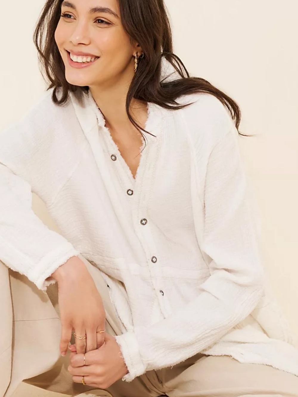 We the free white gauze summer daydream button down tunic top S